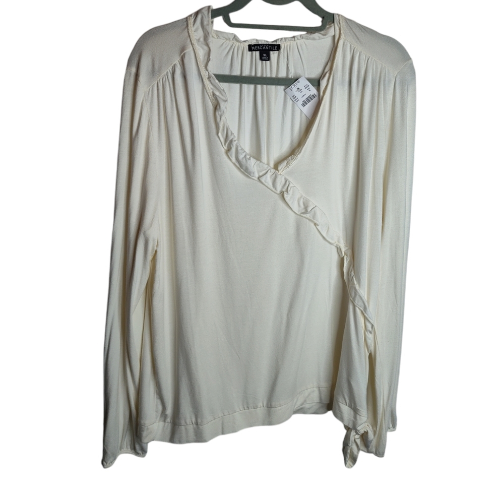 J. Crew Classic Ruffle Hem Side Tye Long Sleeve Blouse XL Ivory NWT